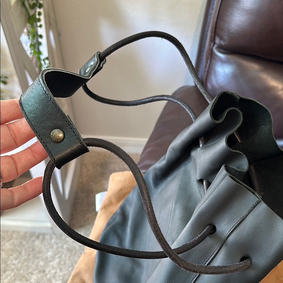 Black Drawstring leather Bag - Picture 4 of 6